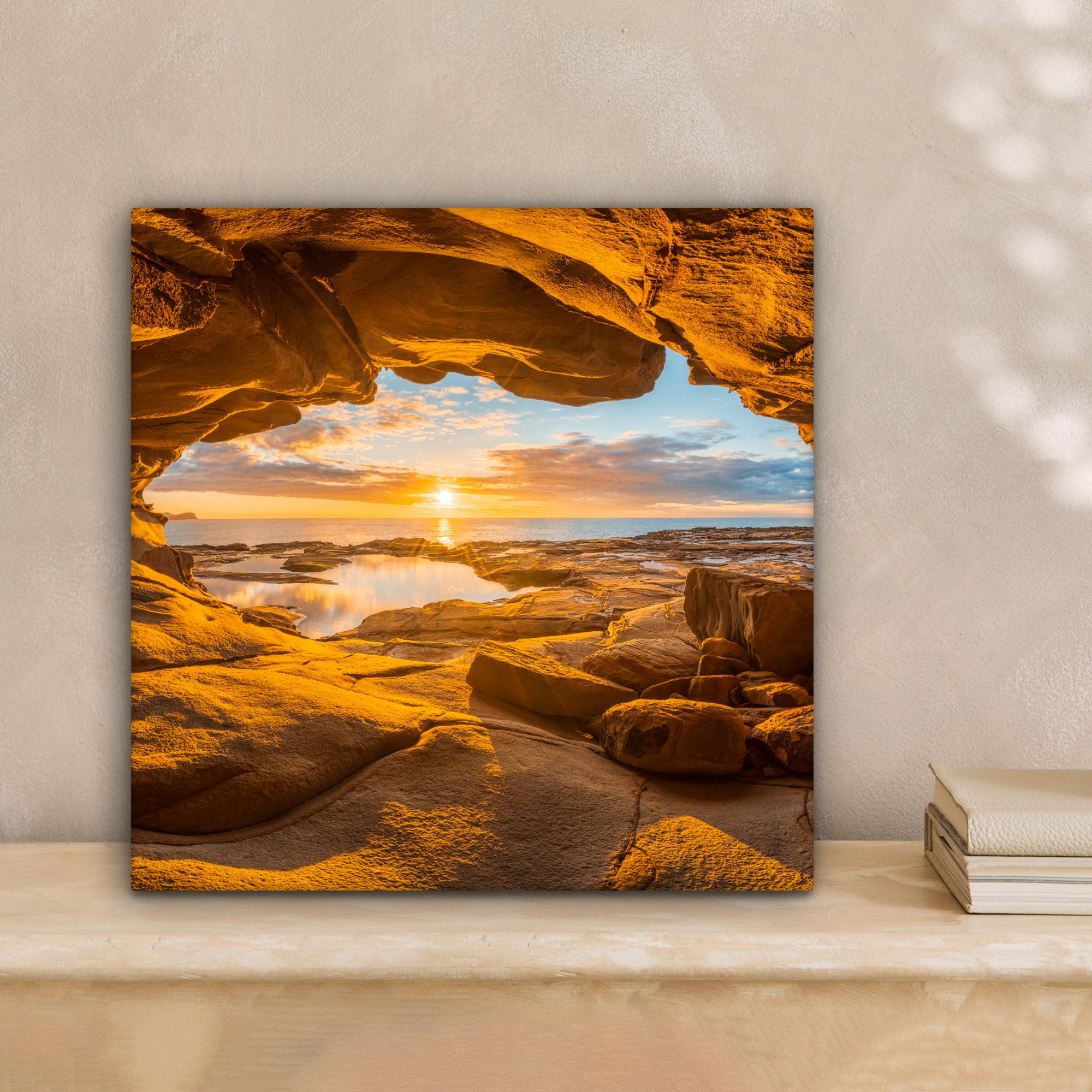 OneMillionCanvasses® Leinwandbild Höhle - Meer - Horizont - Sonnenuntergang günstig online kaufen