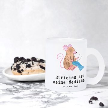 Mr. & Mrs. Panda Teeglas Maus Stricken - Transparent - Geschenk, Glas Teetasse, Tasse, Teetass, Premium Glas, Satinierte Oberfläche