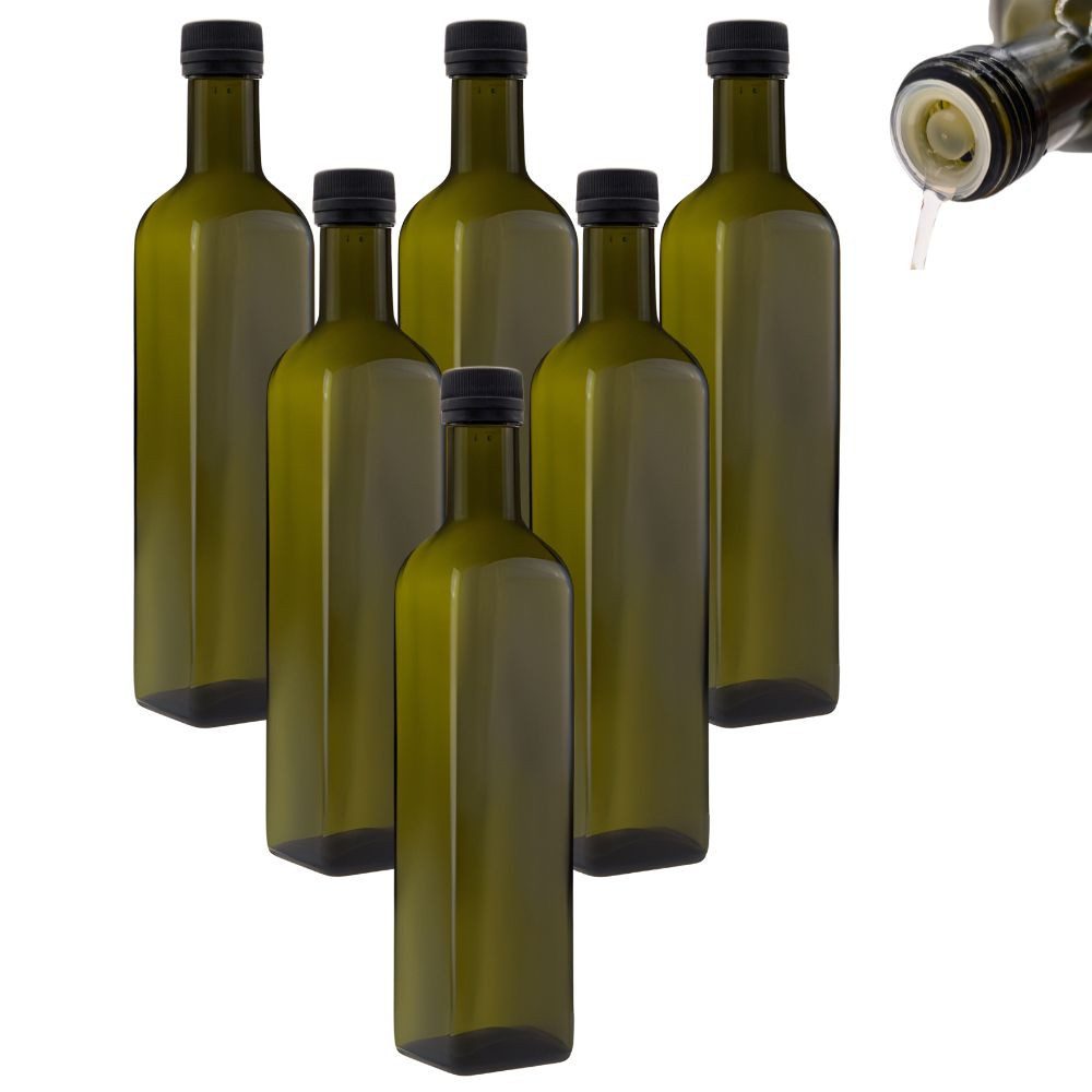 Ölspender 6er Set Ölflaschen 500 ml mit Ausgießer braune / grüne Dosierflasche