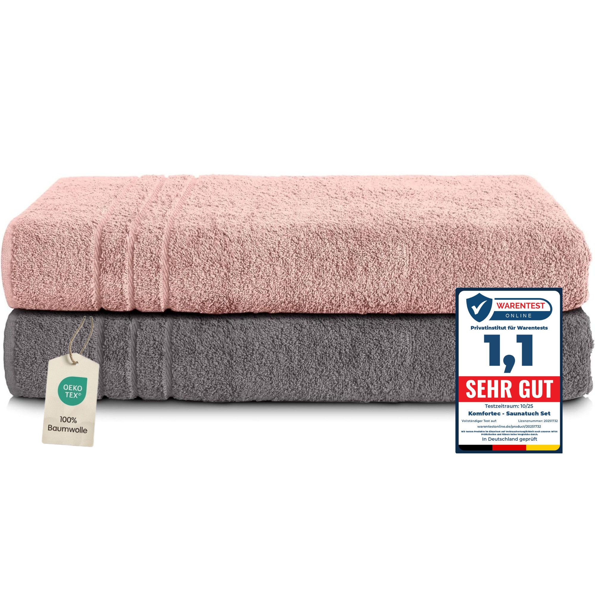 Komfortec Saunatuch Frotte aus 100% Baumwolle, Frottee (Packung, 2-St), 80x200 Saunatücher set XXL, Weich, Schnelltrocknend
