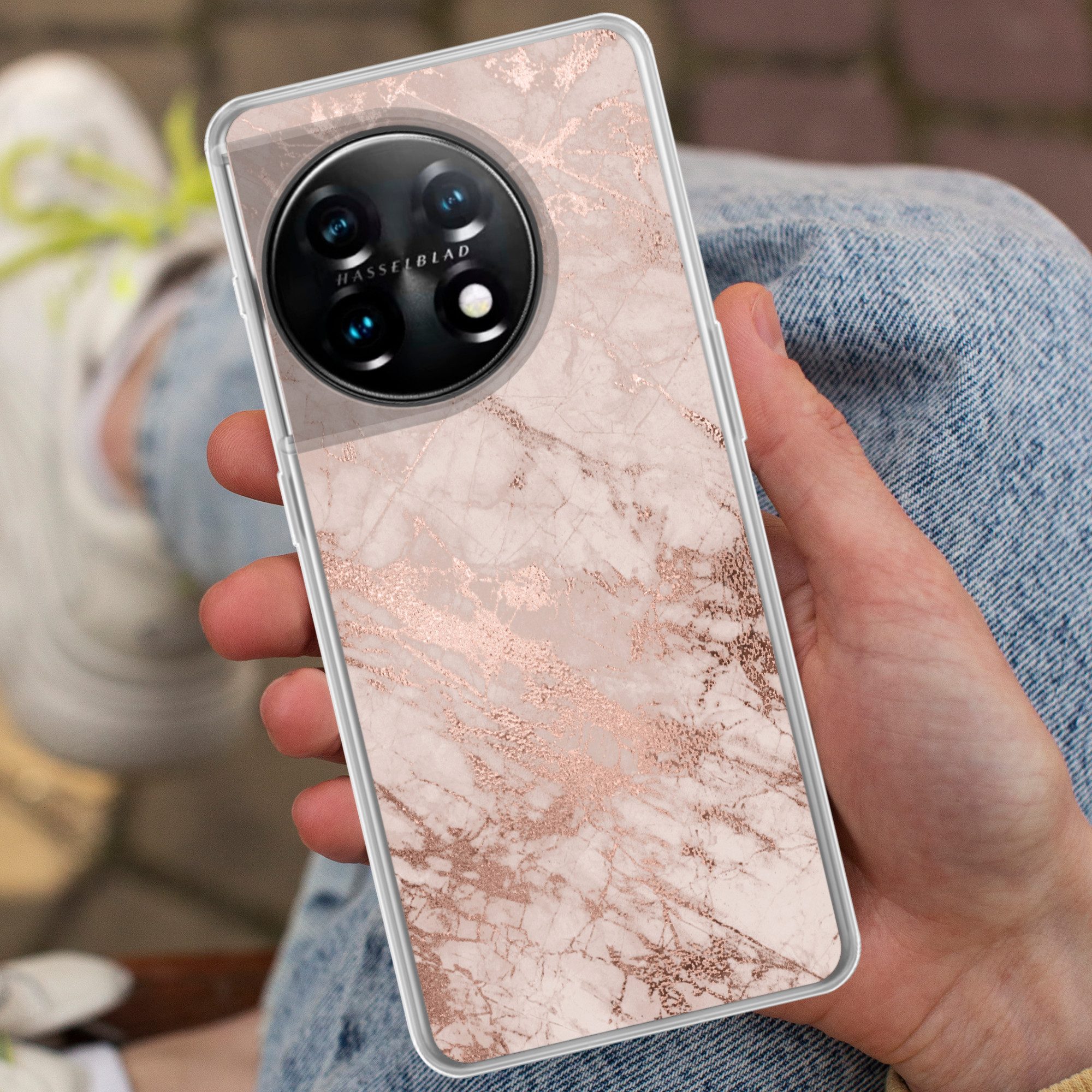 MuchoWow Handyhülle für OnePlus 11 Marmor - Rosa - Luxus - Marmoroptik - Glitzer - Design, Handy Case, Silikon, Bumper Case Dünn