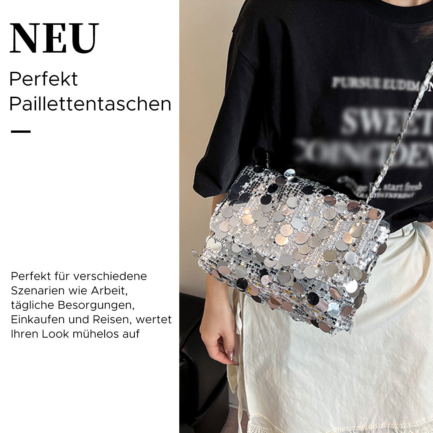 Refttenw Umhängetasche Clutch Glitzer Pailletten,Schultertasche,Crossbody B günstig online kaufen