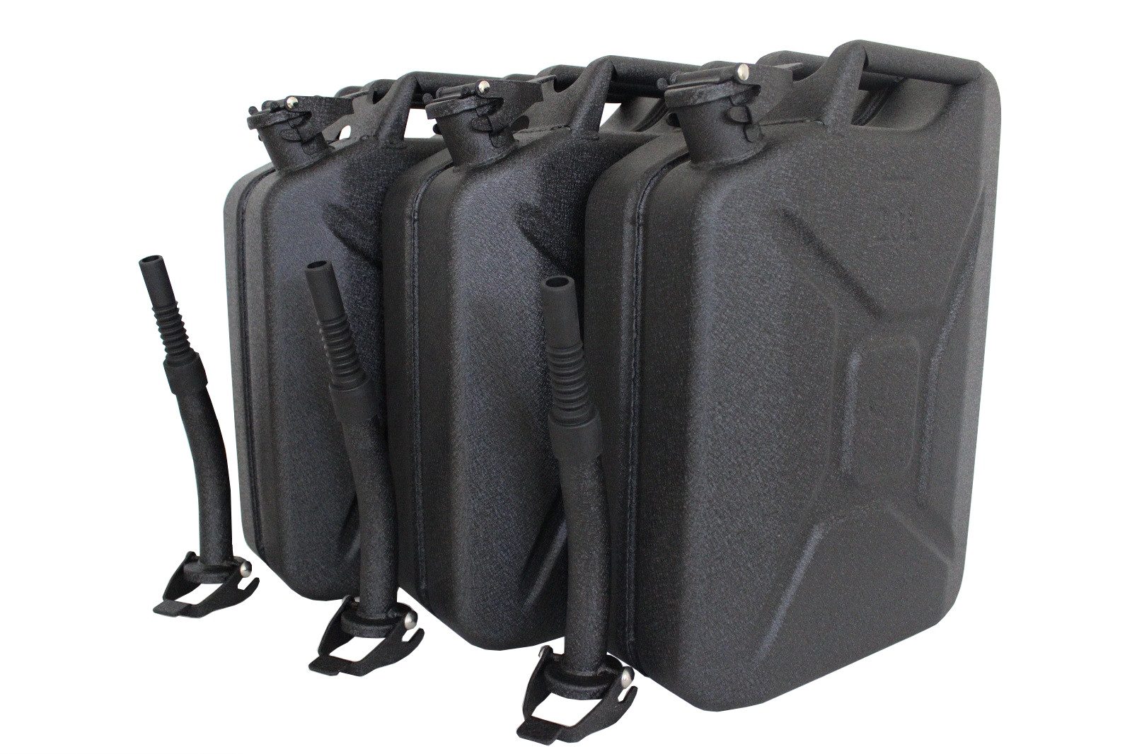 TRUTZHOLM Kanister 3x Benzin Metall 20Liter Hammerschlag Schwarz inkl. Ausgießer + Halter (3er Set)
