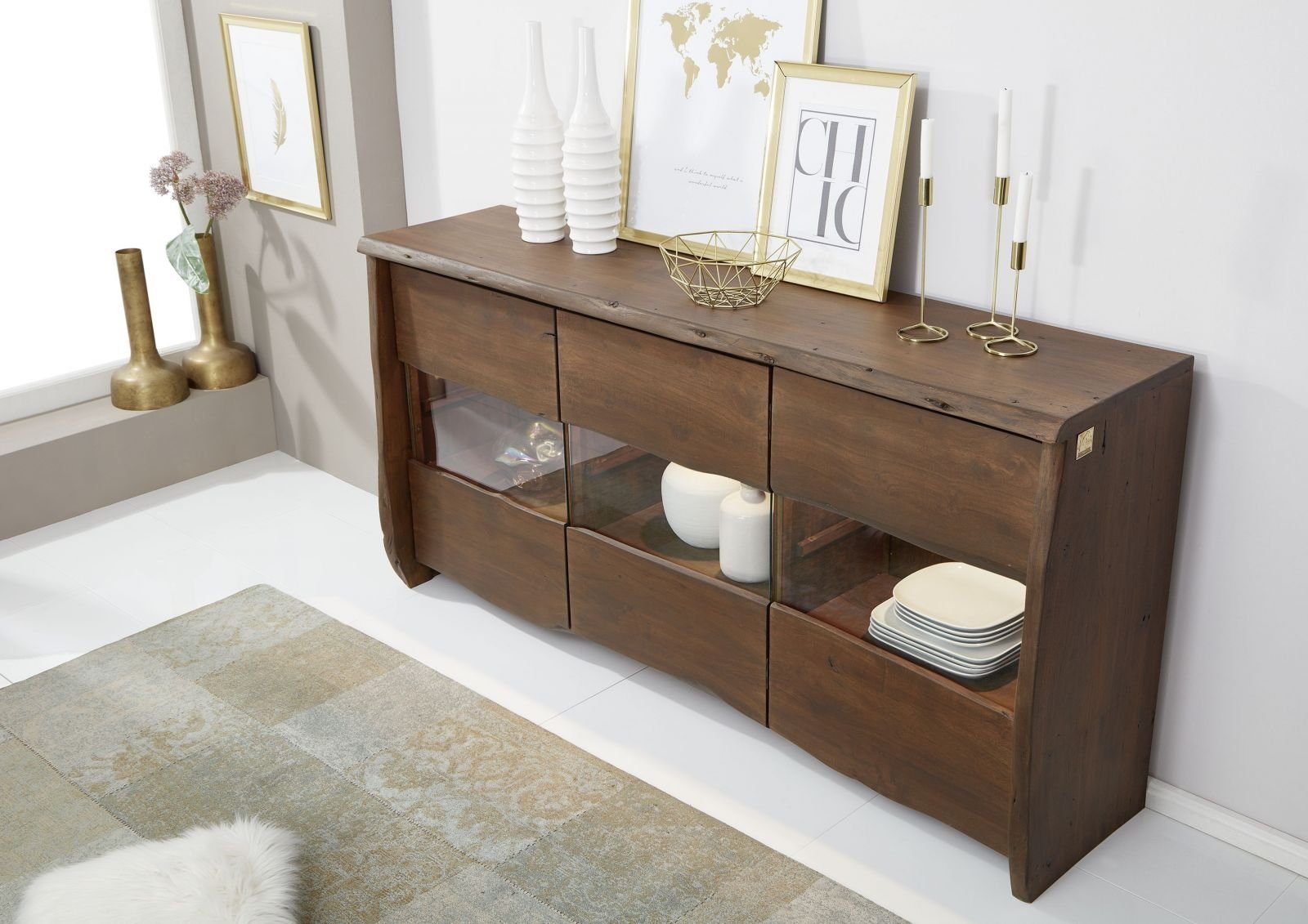 Massivmoebel24 Sideboard (Sideboard Akazie 191x45x96 braun günstig online kaufen