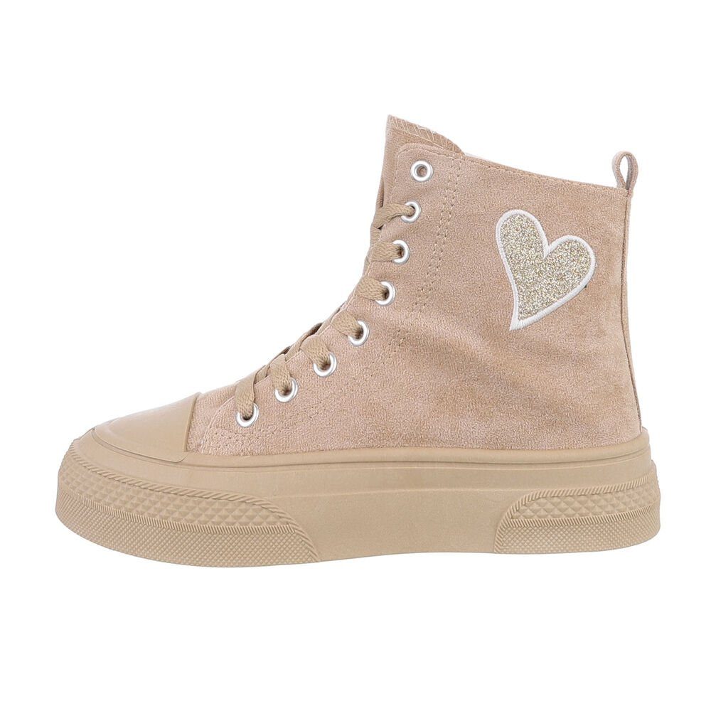 Freizeit Sneakers in High-Top Keilabsatz/Wedge Sneakerboots Ital-Design Hellbraun High Damen