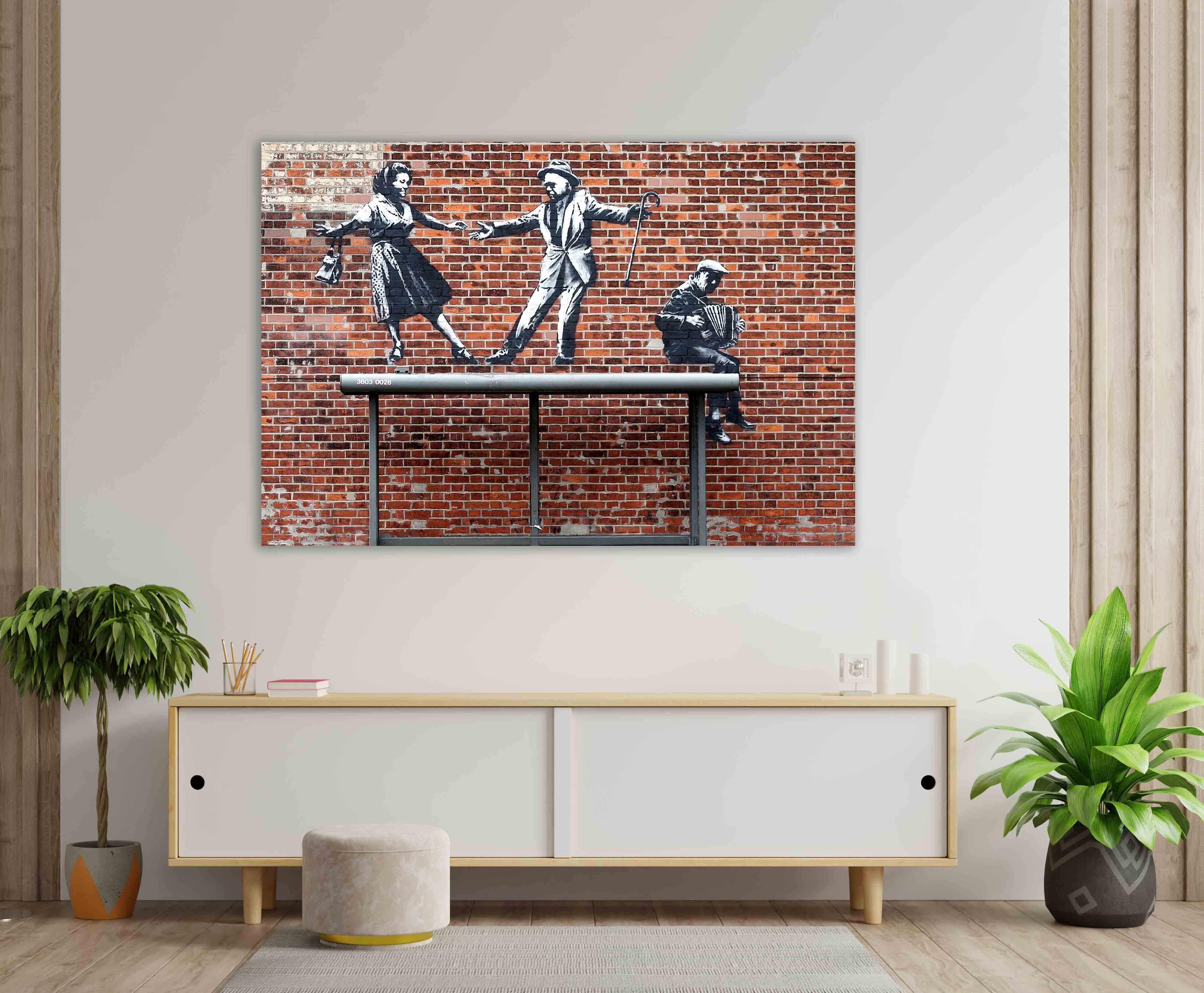 Leinwando Gemälde Leinwandbild Banksy Alte Leute Tanzen - fertig zum aufhängen