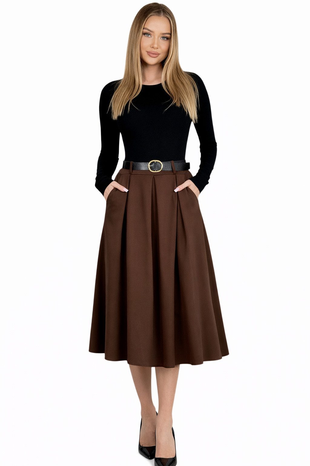 Mississhop A-Linien-Rock A-Linien-Rock Eleganter Faltenrock mit Gürtel – mittellang Gr. 38-40