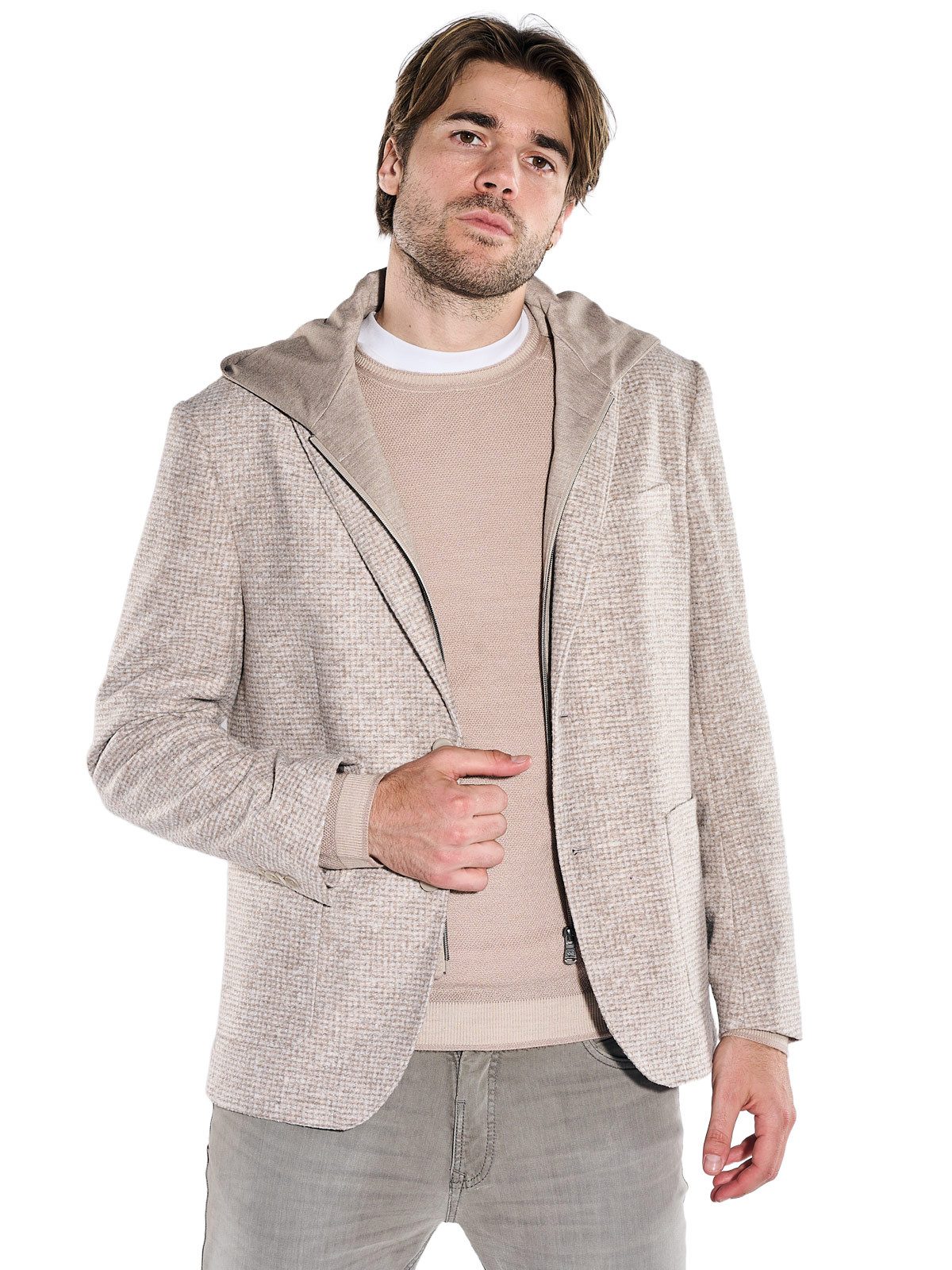 emilio adani Sakko Herren Sakko mit abnehmbarer Kapuze, Beige