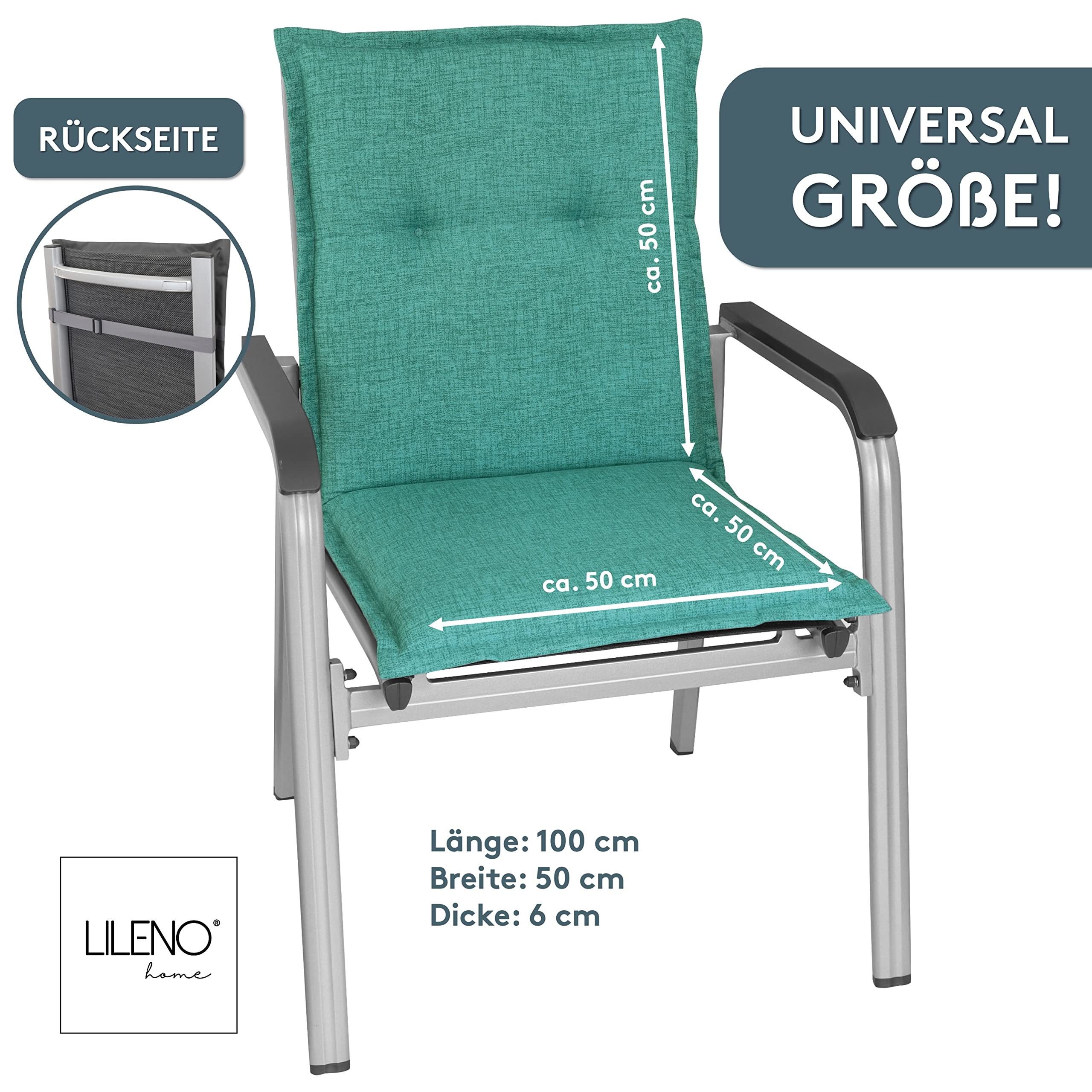 LILENO HOME Polsterauflage Niedriglehner, bequeme Sitzauflage für Gartenstühle, Stuhlkissen, (2 St., 2er Set), Gartenstuhl Auflage Türkisgrün, Sitzpolster waschbar
