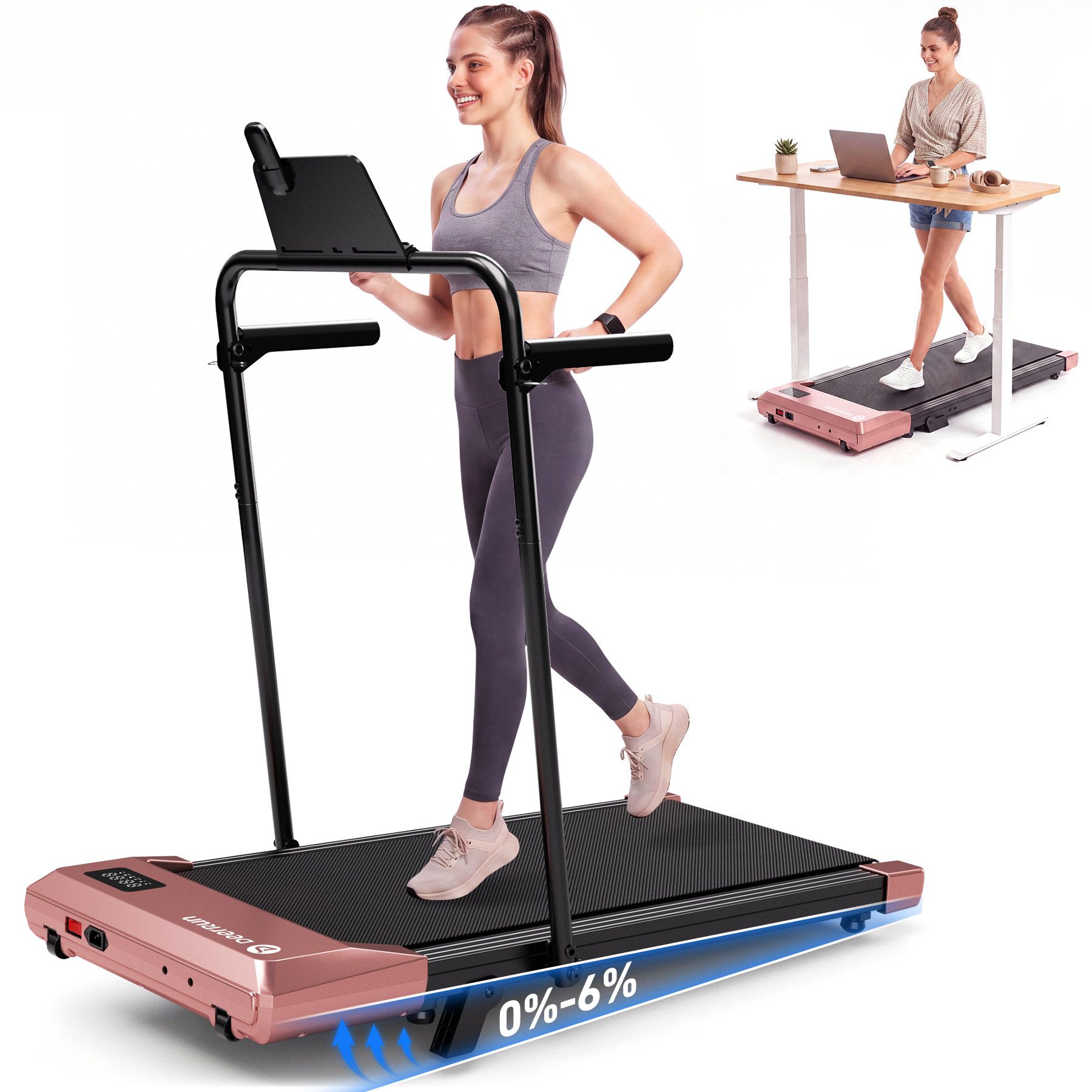 DEERRUN Laufband DeerRun 6% Laufband LED-Anzeige, Bis 136kg, 1-6km/h, 2.5HP