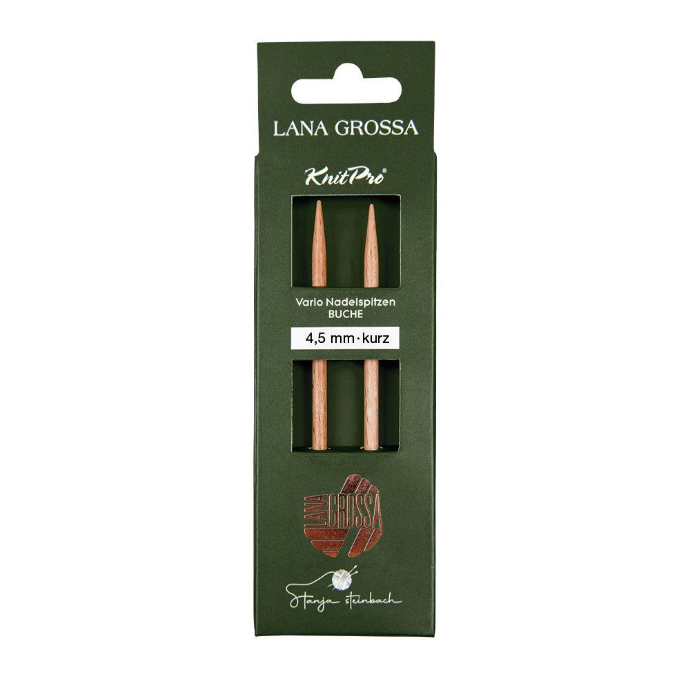 LANA GROSSA Stecknadeln Knit Pro Nadelspitzen VARIO KURZ Buche Tanja Steinbach Edition, austauschbare Nadelspitzen in den Stärken 3-6 mm