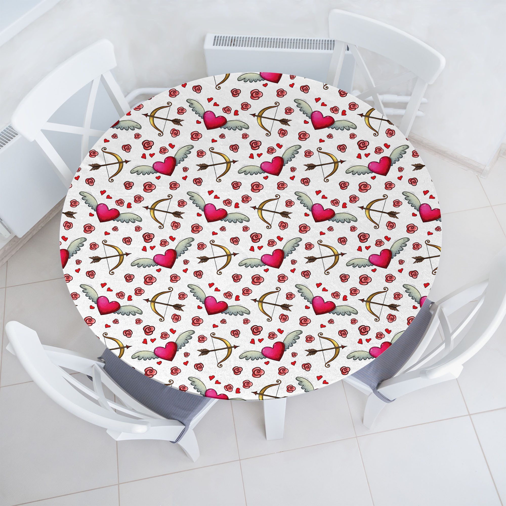 Abakuhaus Tischdecke Rundum-elastische Stofftischdecke, Valentinstag Liebes-Symbole Kunst