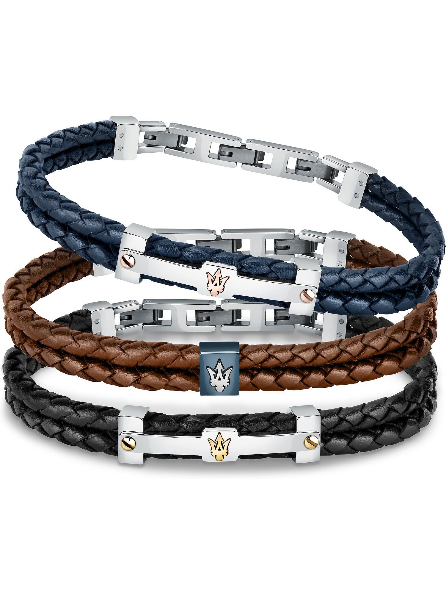 MASERATI Edelstahlarmband Maserati Herren-Armband Edelstahl, Leder, recycelt