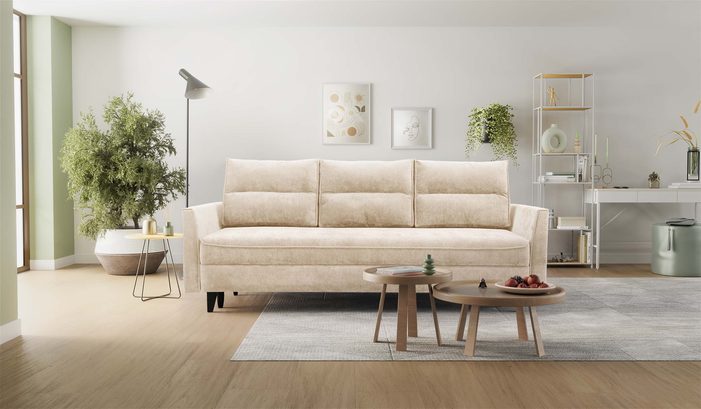 Hygger Möbelhaus Schlafsofa Loki mit Bettkasten im exklusiven Chenille-Stoff Priority, Liegefläche 145 × 202 cm, Taschenfederkern, massive Buchenholzfüße (13 cm), versandkostenfrei innerhalb Deutschlands, hergestellt in Europa