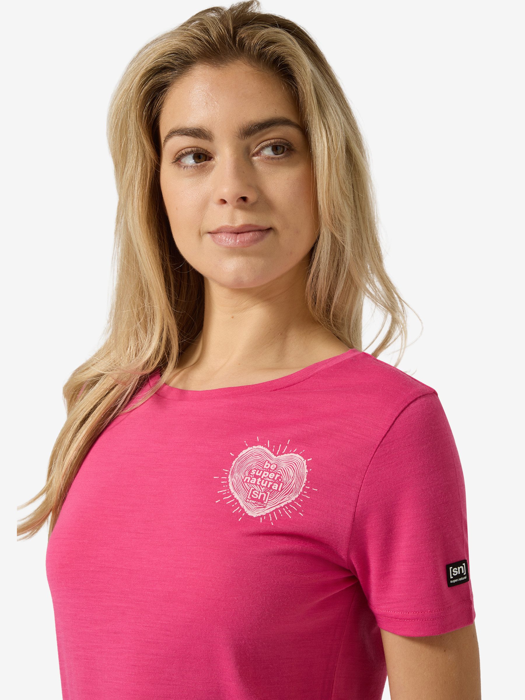 SUPER.NATURAL Print-Shirt für Damen, Merino LITTLE HEARTWOOD TEE Herz Motiv, Love