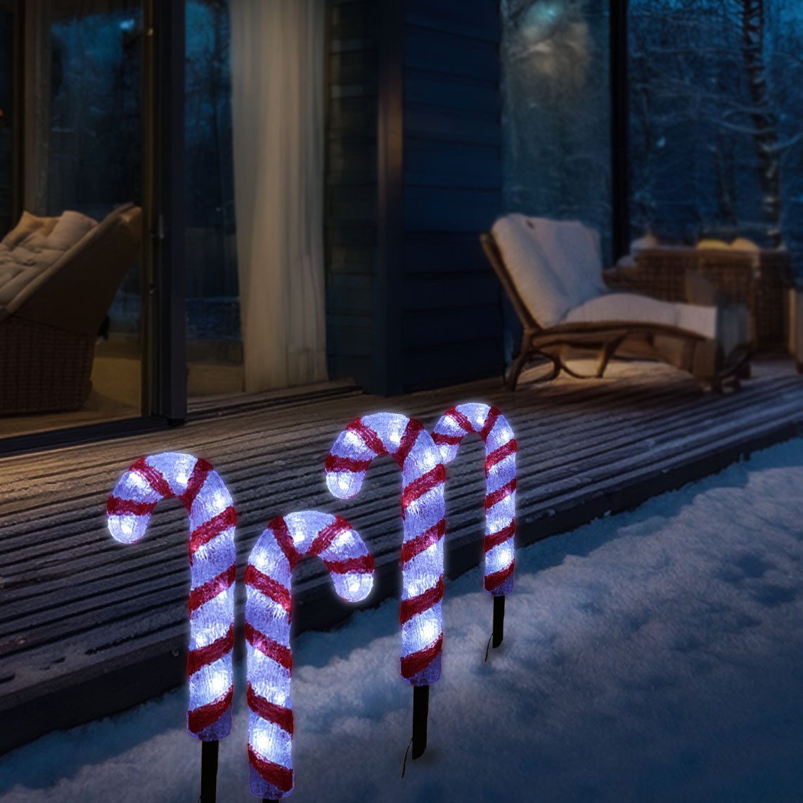 MARELIDA LED Dekoobjekt LED Zuckerstangen Candy Gartendeko Weihnachtsbeleuchtung 5 Stück, LED Classic, kaltweiss (5300K bis 6000K)