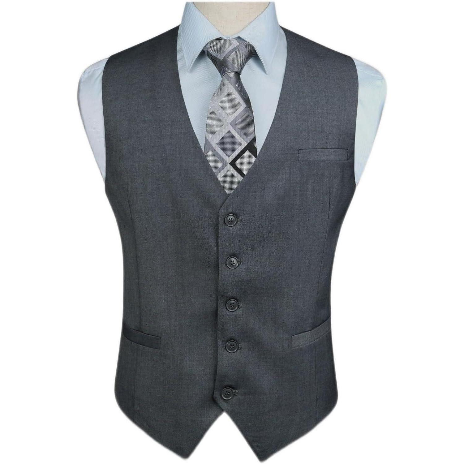 LuxusKollektion Krawatte Weste Herren Formale Hochzeit Party Baumwolle Einfarbig L Grau-1