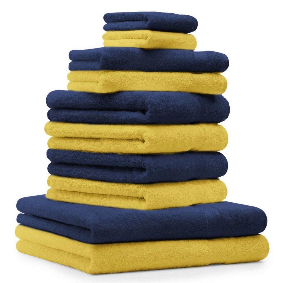 Betz Handtuch Set 10-TLG. Handtuch-Set Classic, 100% Baumwolle, (Set, 10-tlg),  Farbe gelb und dunkelblau