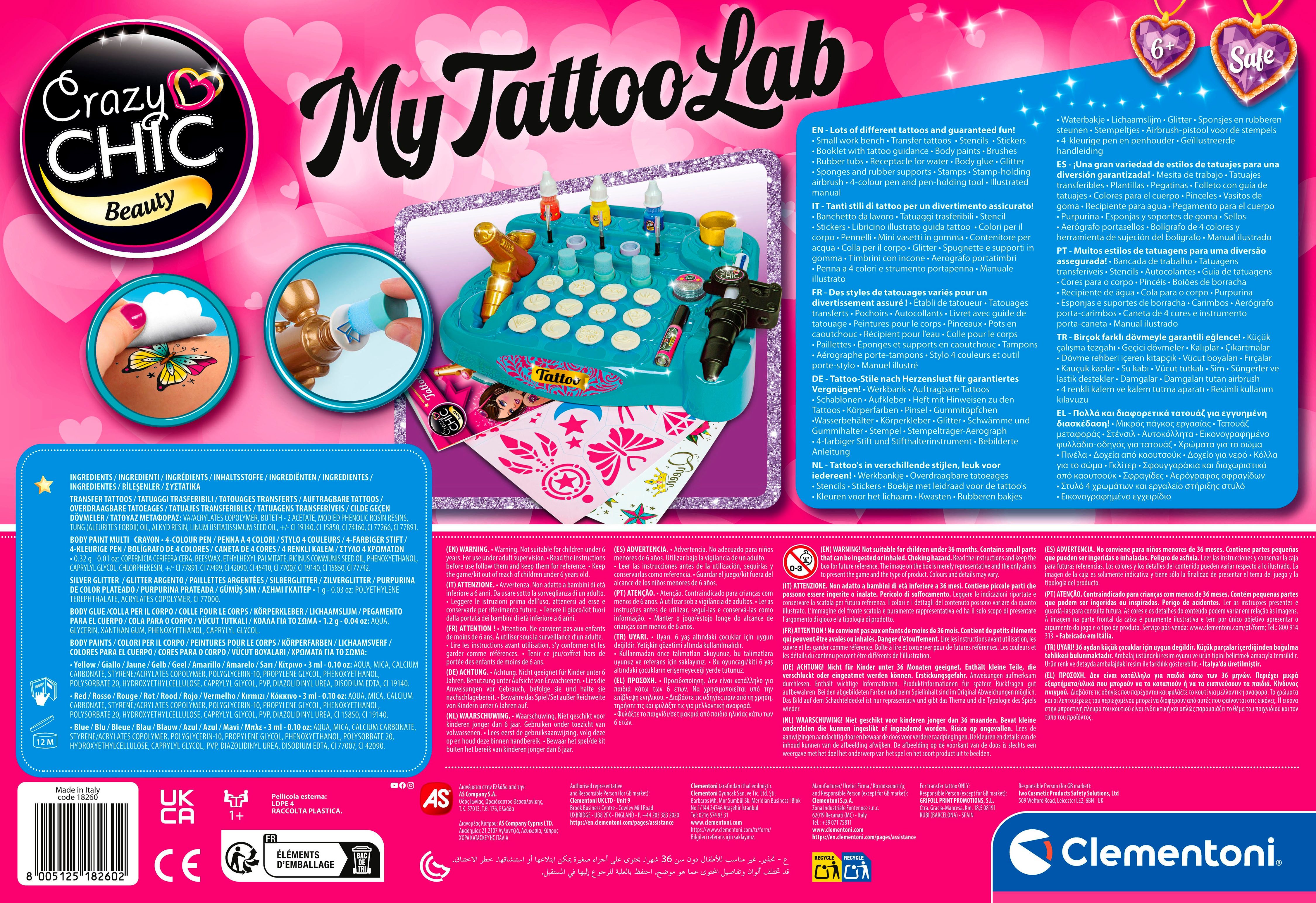 Clementoni® Kreativset Crazy Chick, Tattoo-Studio