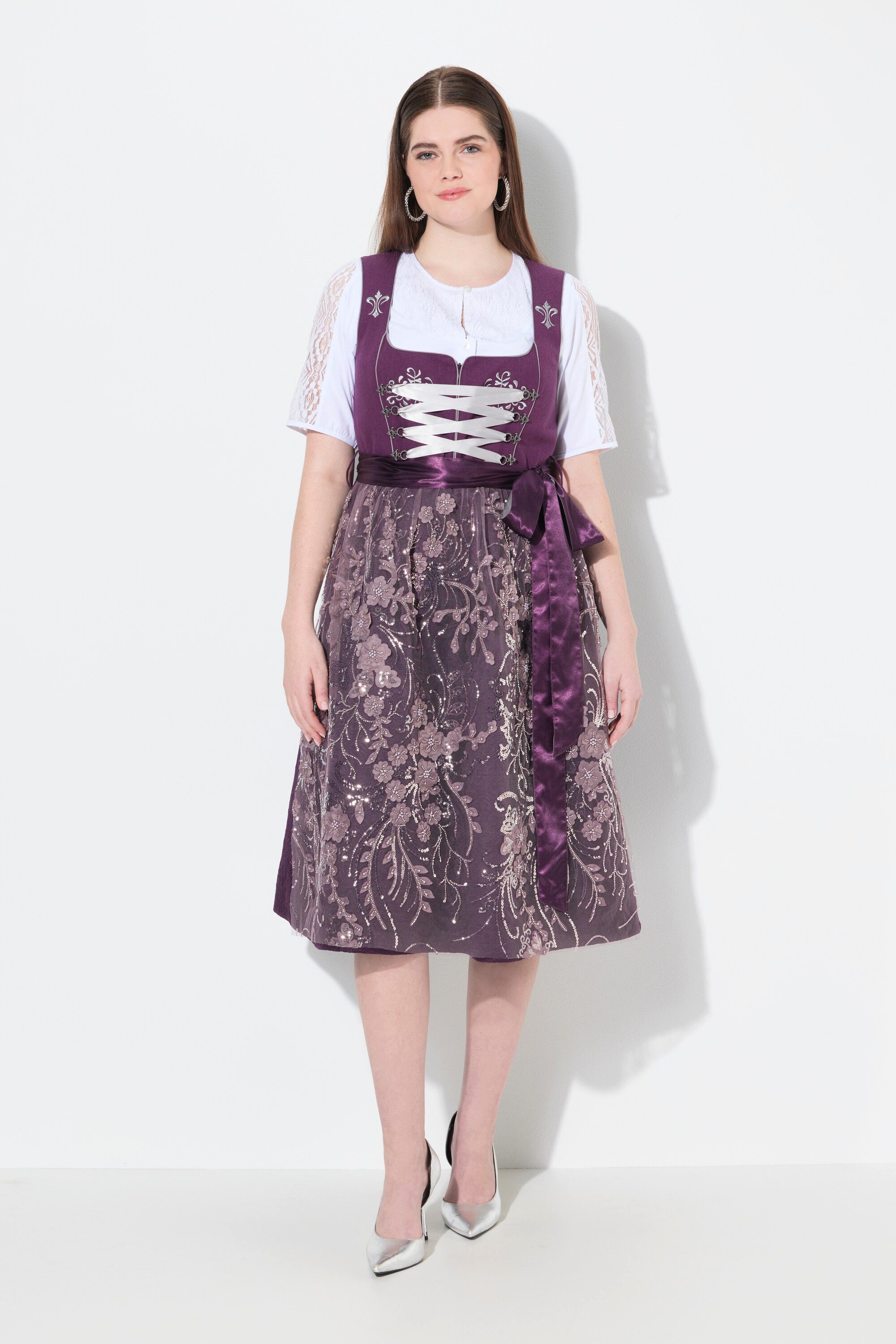 Ulla Popken Dirndl Dirndl Stickerei Schnürung Carré-Ausschnitt günstig online kaufen