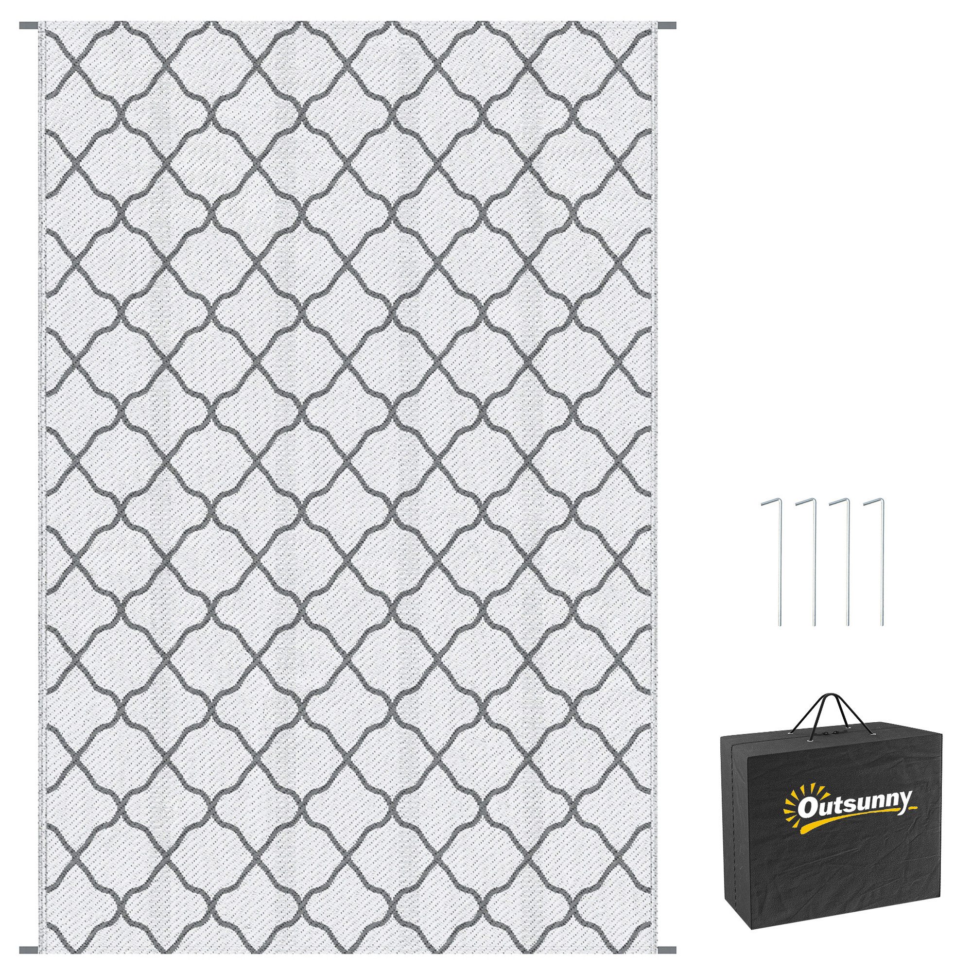Outsunny Outdoorteppich Outdoor Teppich robuster Wetterfest Carpet mit Netzmuster, rechteckig, Höhe: 1 mm, 182 x 274 cm Grau