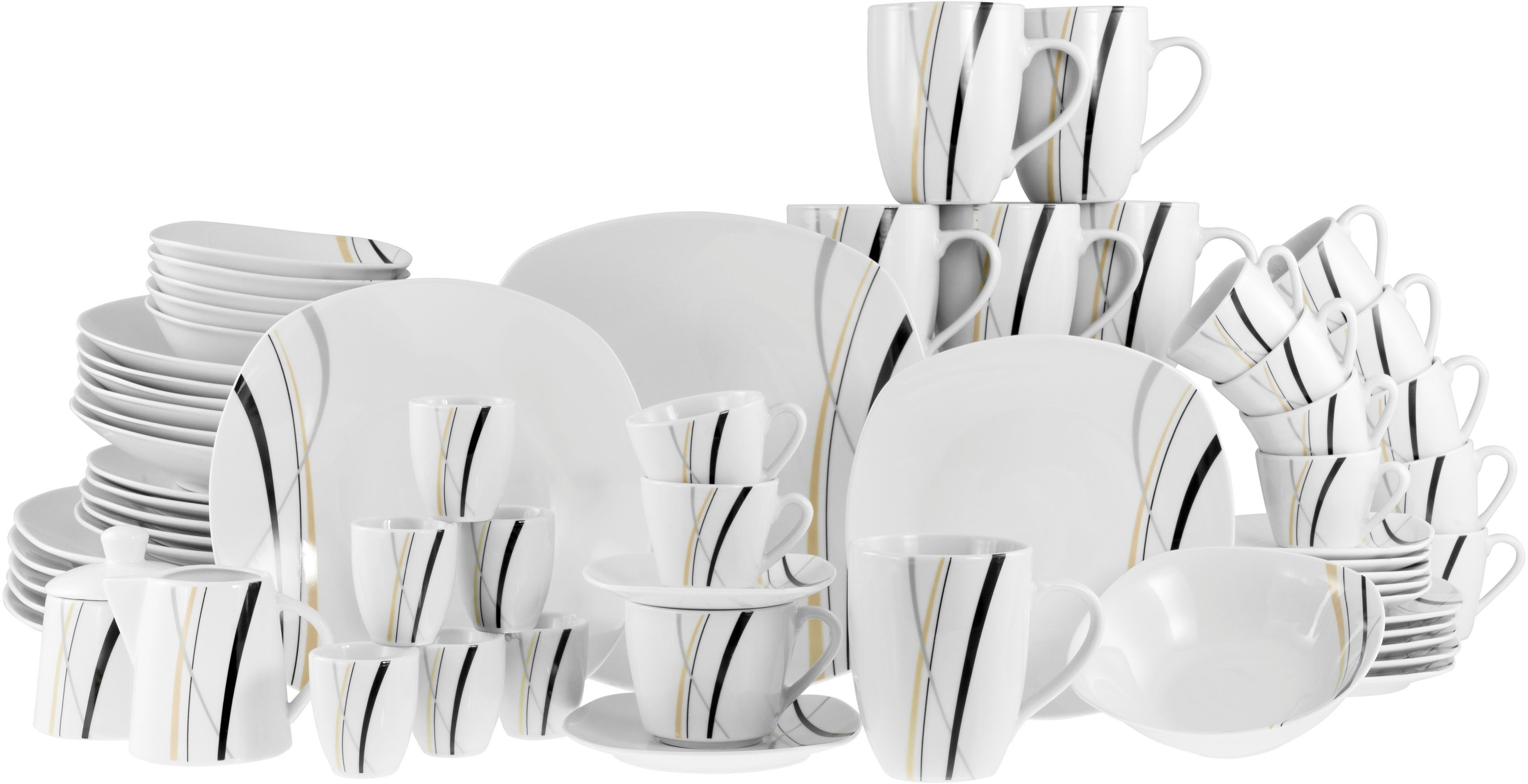 CreaTable Kombiservice Square City Line, Kombi-Service 62-tlg (62-tlg), 6 Personen, Porzellan, Moderner Urban Style