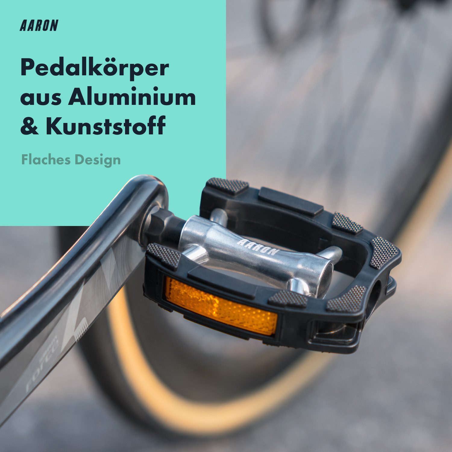 AARON Fahrradpedale City 2.0 Schwarz Rutschfest Reflektoren Aluminium Stadtrad 9/16"