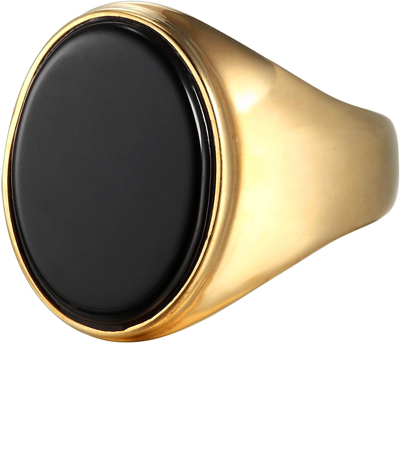 Schwarzer Edelstahl Männer Herrenring Agate Fingerring 316L Achat - Karisma Stein - Gold Karisma RHC101