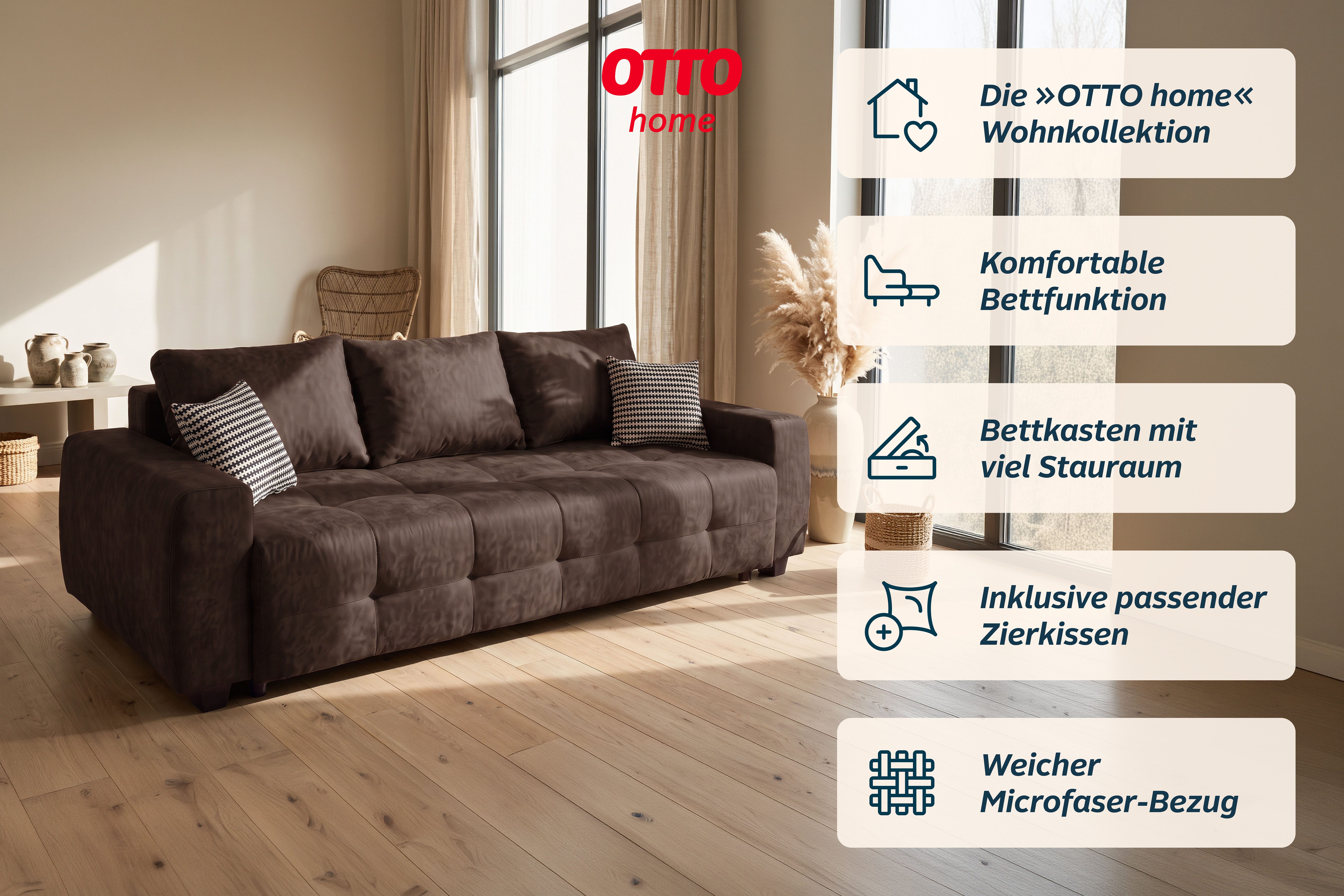 OTTO home Schlafsofa Bella mit Bettkasten, Gästebett 142x194, in 3 Qualitäten, inkl. Kissen, LUXUS - Taschenfedern mit Topper - Schlafen wie im Bett, Dauerschlä – Bild 3 von 5