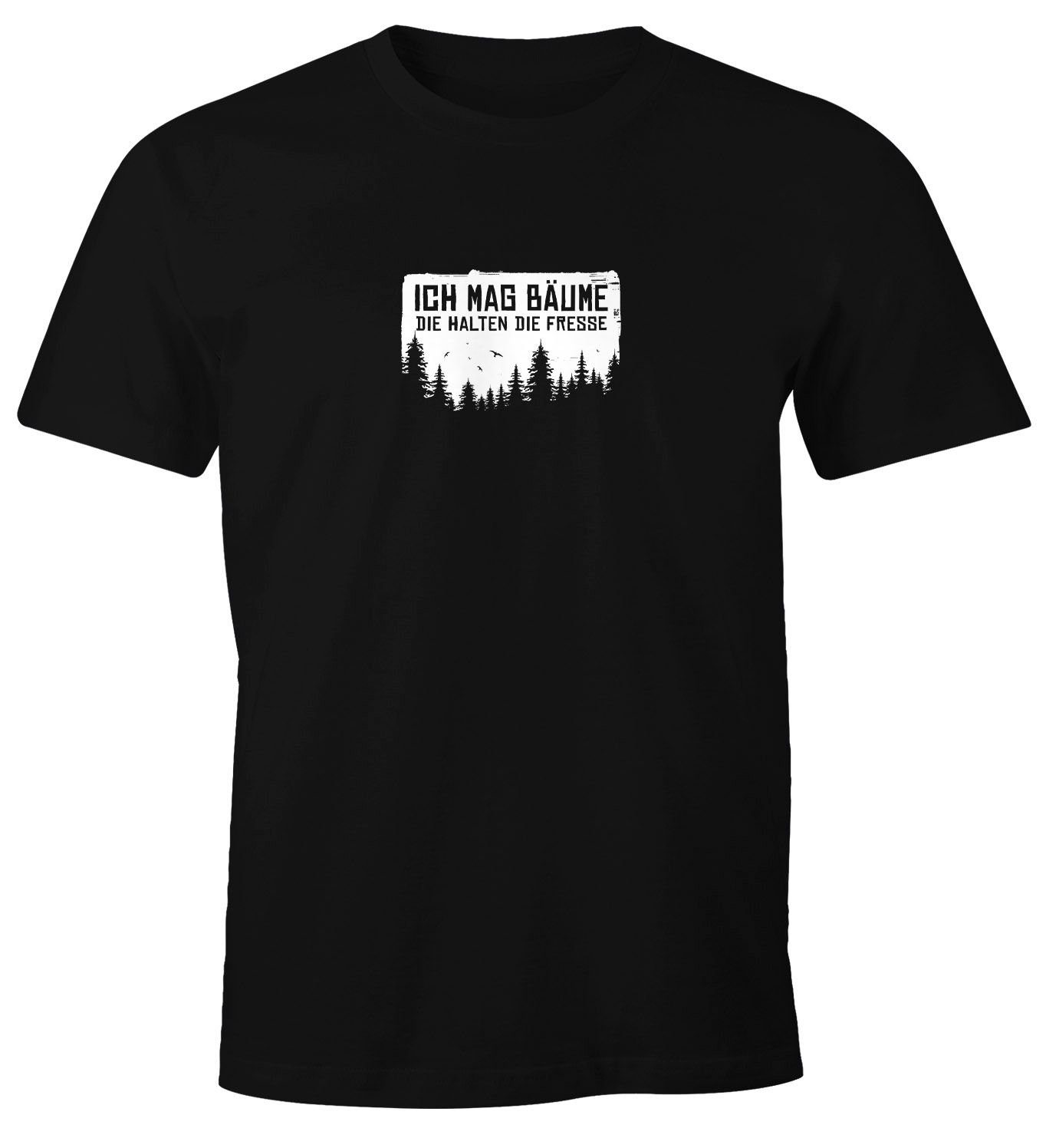 Spruch Sarkasmus Herren MoonWorks Print-Shirt navy mit Ich Bäume lustig mit O Print Ironie mag Wald T-Shirt