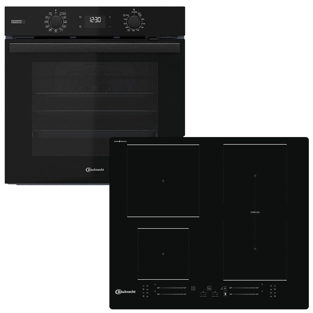 BAUKNECHT Backofen-Set BAKO 820 Pyro Steam, mit 1-fach-Teleskopauszug, GentleSteam - für ein saftiges Inneres und ein knuspriges Äußeres