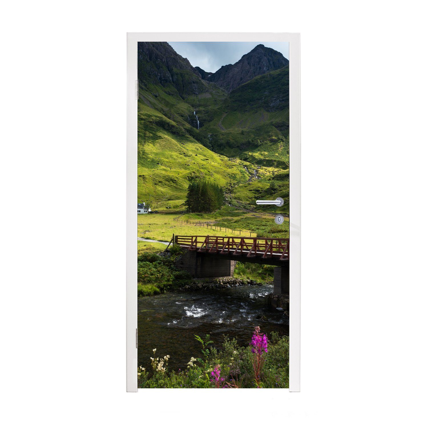 MuchoWow Türtapete Schöner Fluss und Brücke in Glen Coe in Schottland, Matt, bedruckt, (1 St), Fototapete für Tür, Türaufkleber, 75x205 cm | Türtapeten