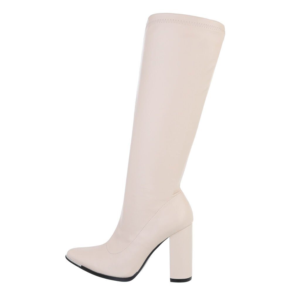 Ital-Design Damen Abendschuhe Elegant High-Heel-Stiefel (78210011) Blockabsatz High-Heel Stiefel in Beige