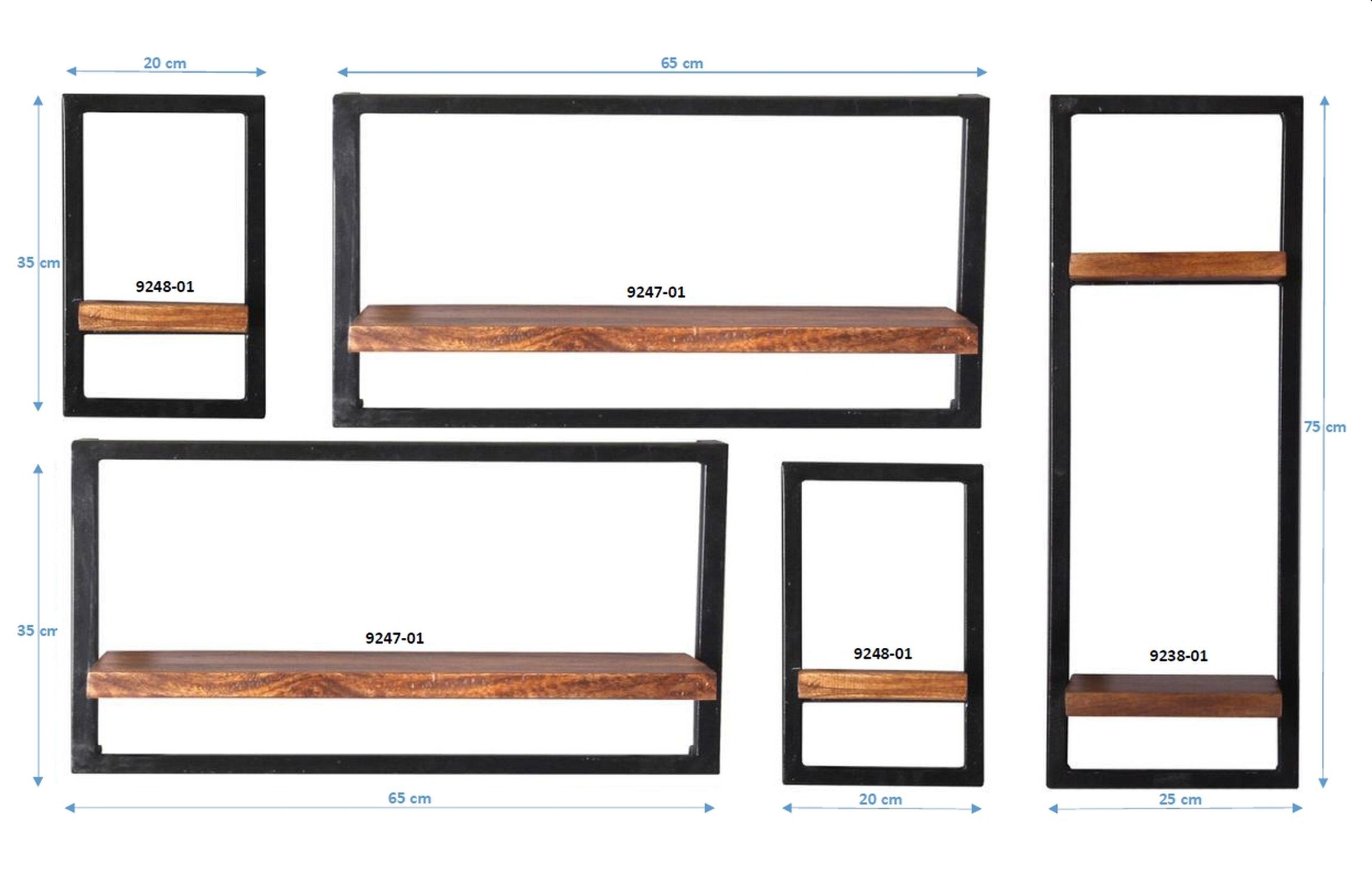 TPFLiving Wandregal Louisville - toller Materialmix aus Mangoholz und Altmetall, Wandregal im modernen Industrial Look - natur mit antikschwarz, Produktlinie: Kentucky - Breite: 120 cm, Höhe: 75 cm, Tiefe: 25 cm