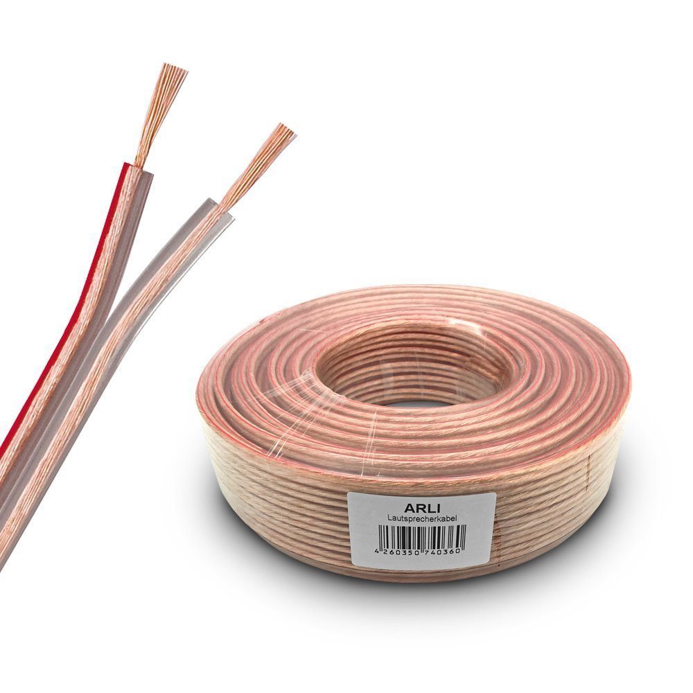 ARLI 2 x 1,5 mm² transparent Lautsprecherkabel Lautsprecher Box Kabel Audio-Kabel, (2500 cm)