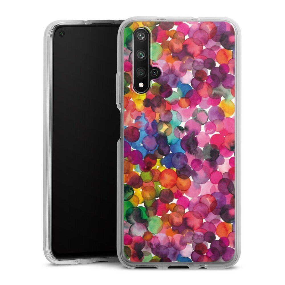DeinDesign Handyhülle bunt Punkte Wasserfarbe Overlapped Watercolor Dots, Huawei Nova 5T Silikon Hülle Bumper Case Handy Schutzhülle