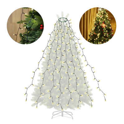 Salcar LED-Lichterkette LED Lichterkette Weihnachtsbaum mit Ring weihnachtsbaumbeleuchtung, 9 Beleuchtungsmodi / 8 Girlanden / 1,5m für 90cm-150cm Tannenbaum