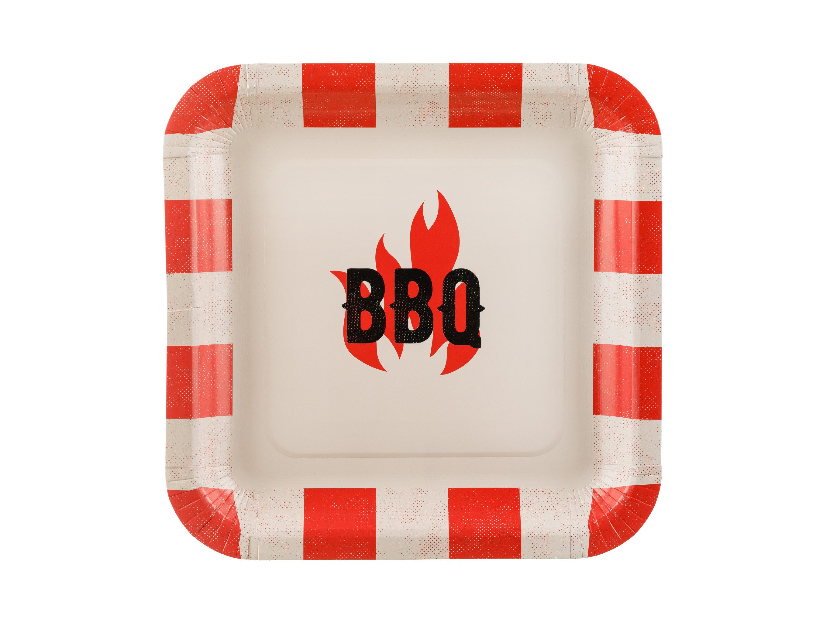 partydeco Pappteller, Pappteller 23cm mit BBQ Logo 6er Set quadratisch Rot / Creme