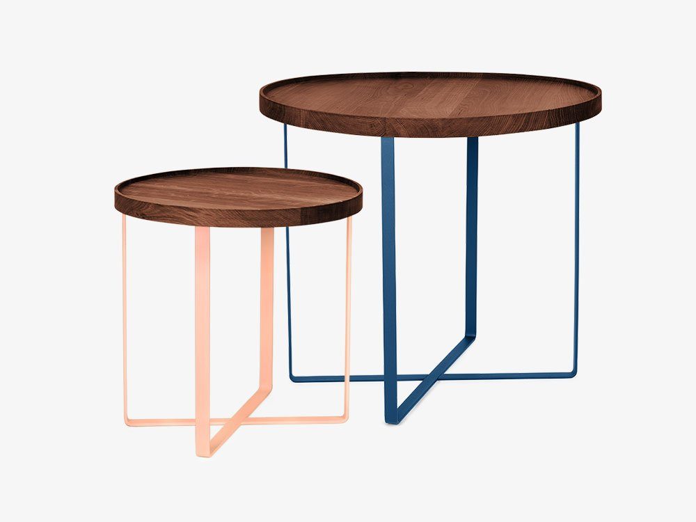 MAXI-PAULE dunkelblau-pfirsich Tischplatte mit Beistelltisch Abnehmbare | Tischplatte Beistelltisch KAUTSCH.com Nussbaum 2er-Set (2er-Set),
