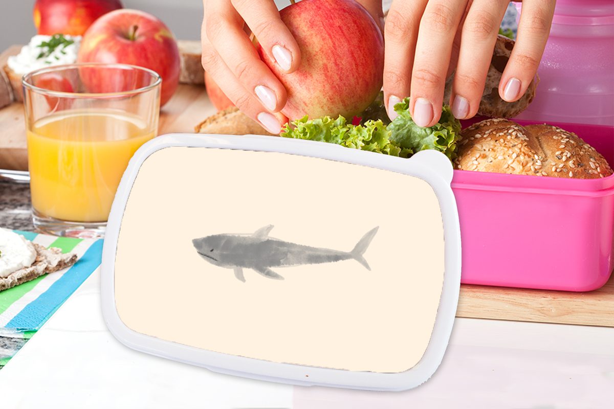 Brotbox MuchoWow Erwachsene, Pastell Lunchbox für - Kinder, Meerestiere Mädchen, rosa - Kunststoff Kunststoff, Aquarell, Brotdose (2-tlg), Fische - Snackbox,