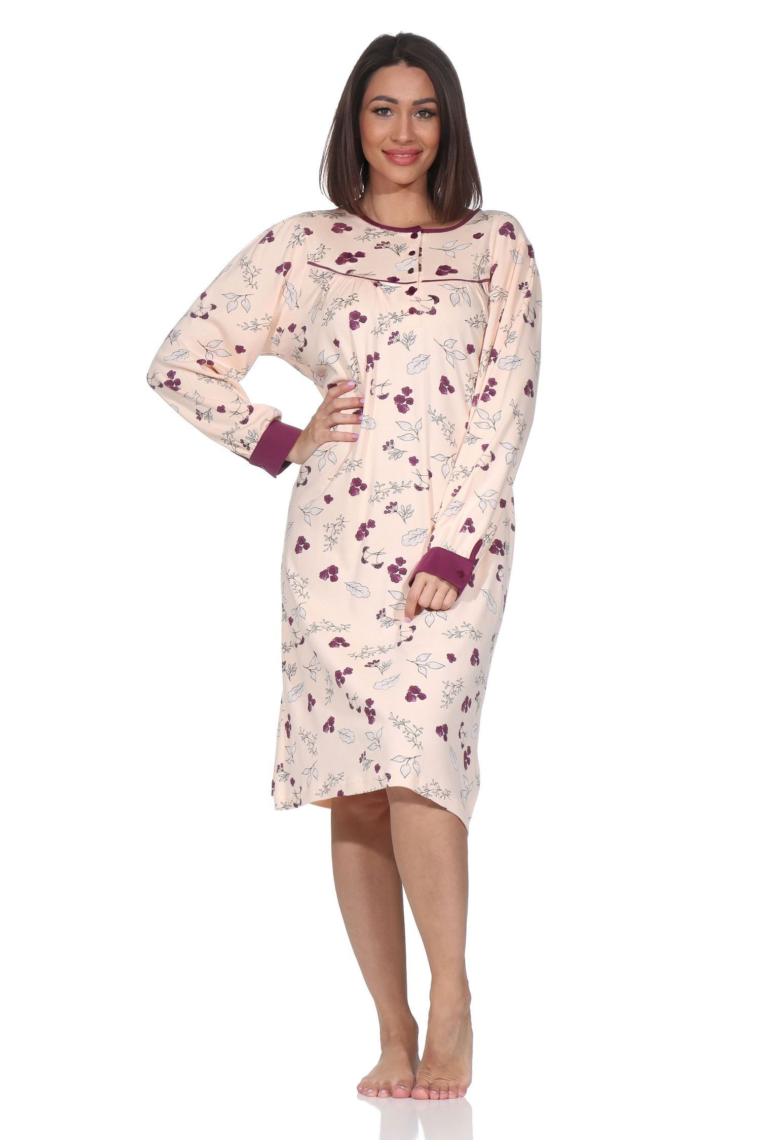 Normann Nachthemd Damen langarm Nachthemd im klassischen fraulichen Design