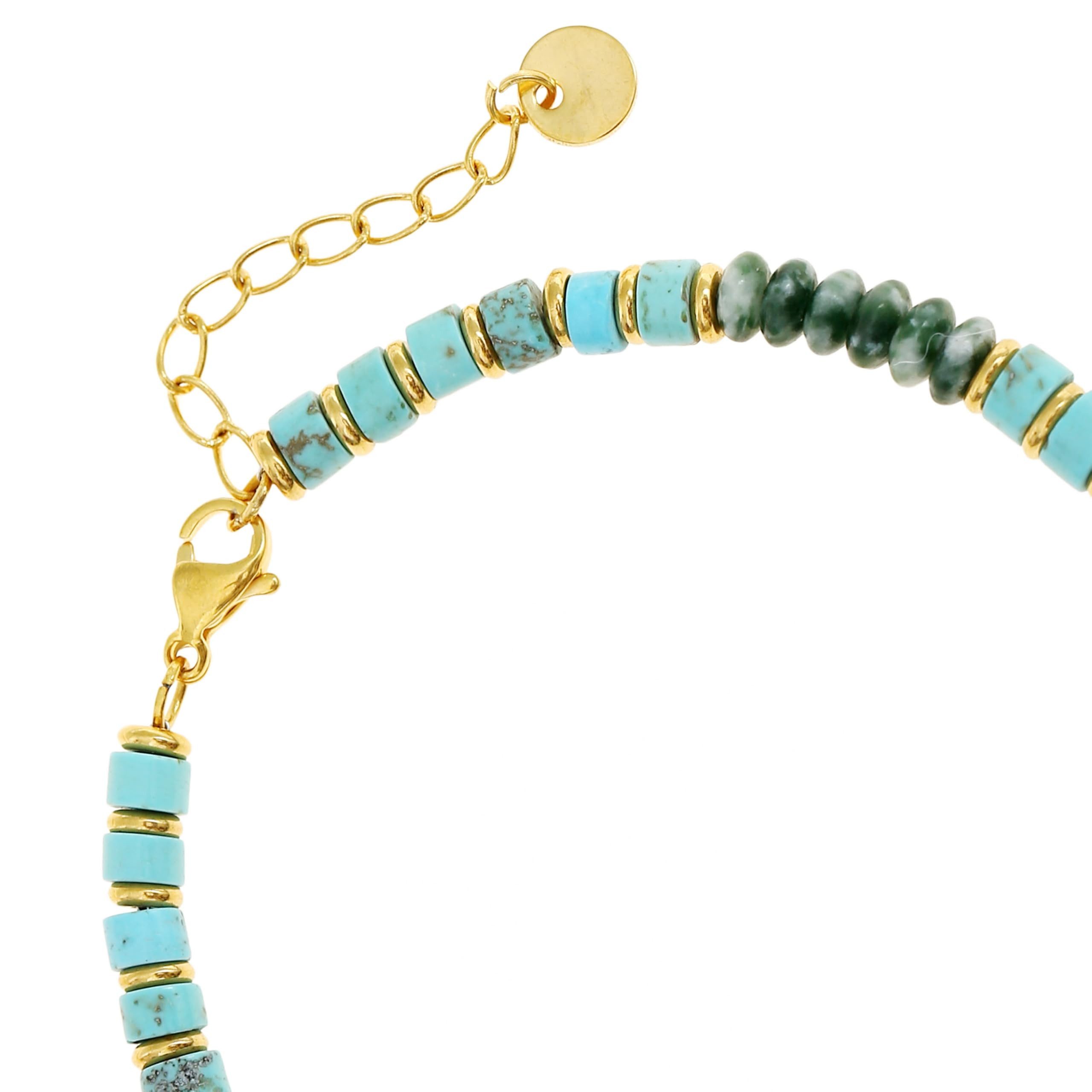 Made by Nami Armband Herren mit Türkisen und Dunkelgrünen Perlen Glücksarmband, 17 + 5 cm Länge Geschenk für Ihn Freundschaftsarmbänder