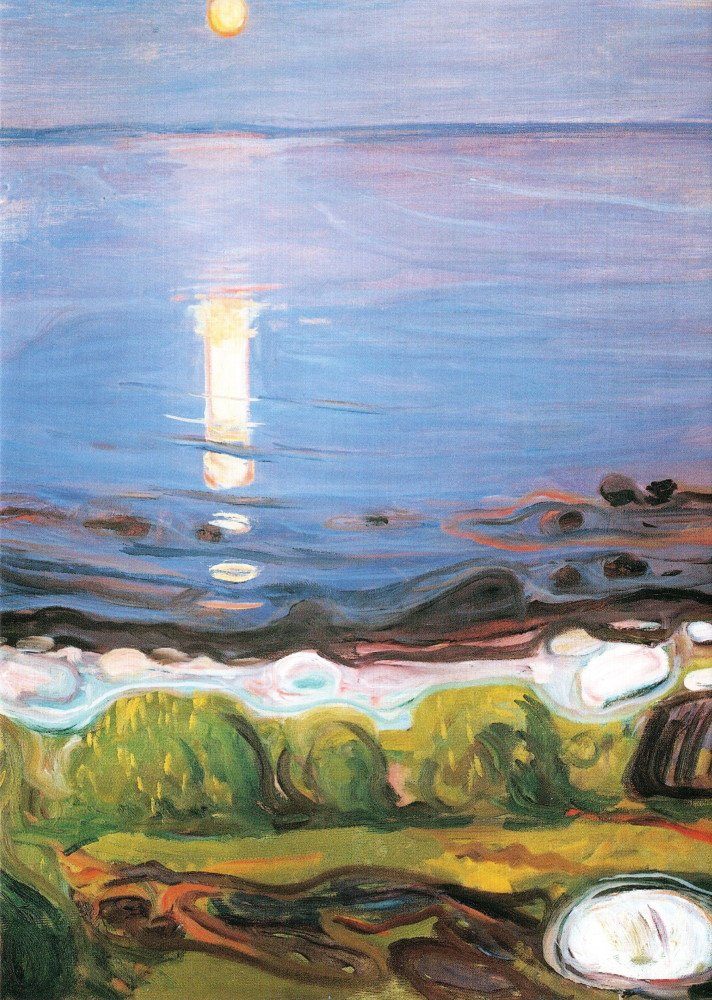 Postkarte Kunstkarte Edvard Munch "Sommernacht am Strand"