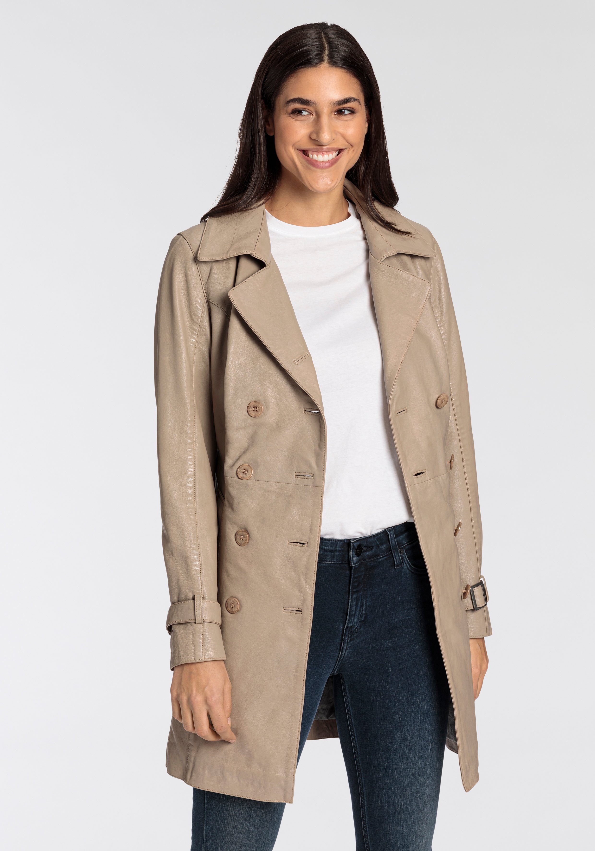 Mauritius Ledermantel GWTaresa (2-tlg., mit Bindegürtel) Leder-Trenchcoat m günstig online kaufen