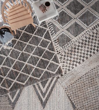Hochflor-Teppich Vera Handmade-Look, 3D Effekt, Rauten-Muster, Super Weich, the carpet, Rechteck, Höhe: 30 mm, Wohnzimmer, Schlafzimmer, Fransen, Hochwertig