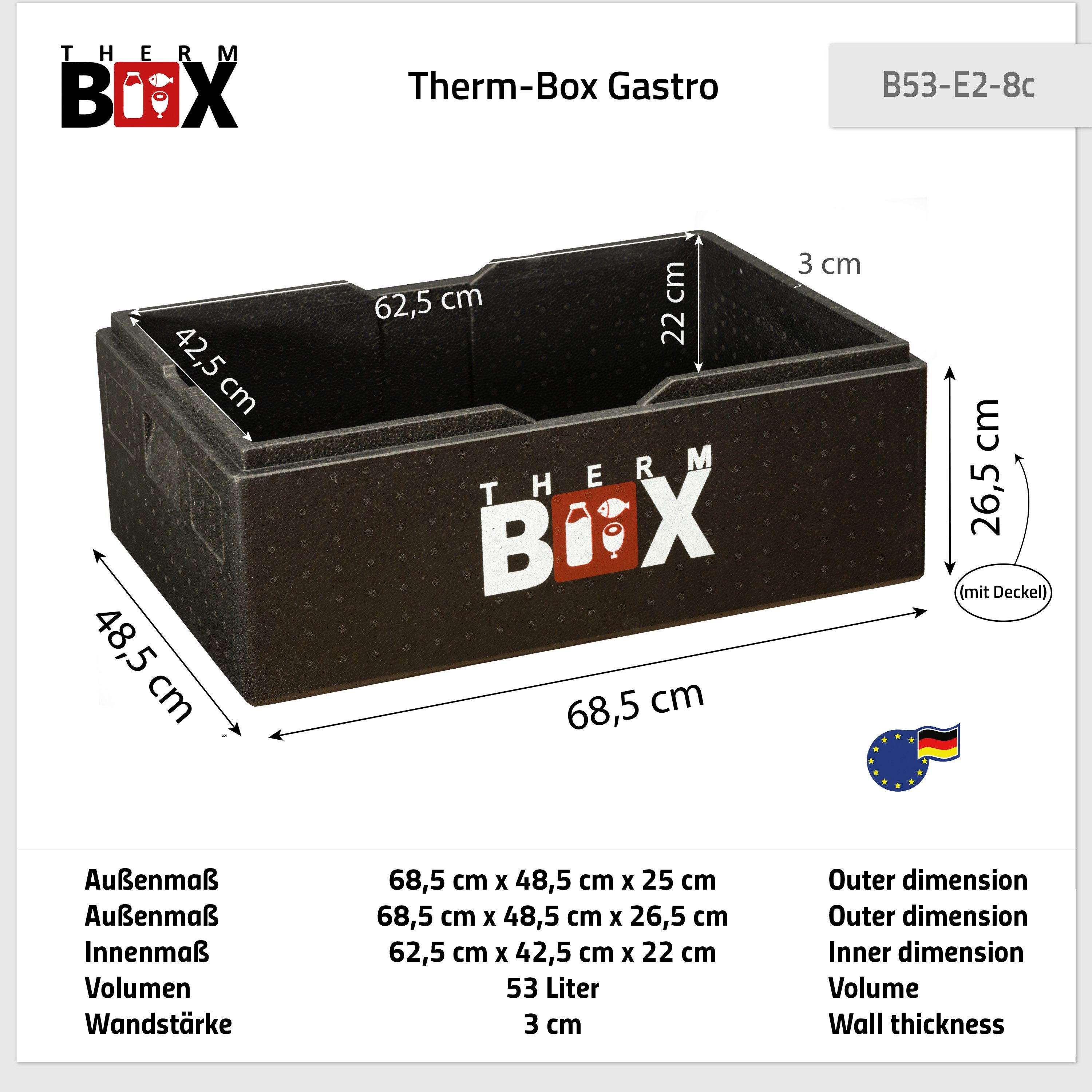 THERM-BOX Thermobehälter Kühlkissen, (0-tlg., 62x42x22cm 8 für B53 Styroporbox Kiste Styropor-Piocelan, mit Thermbox 53L Kühlbox Kühlakku Transportbox mit E2 Kühlkissen), Innen