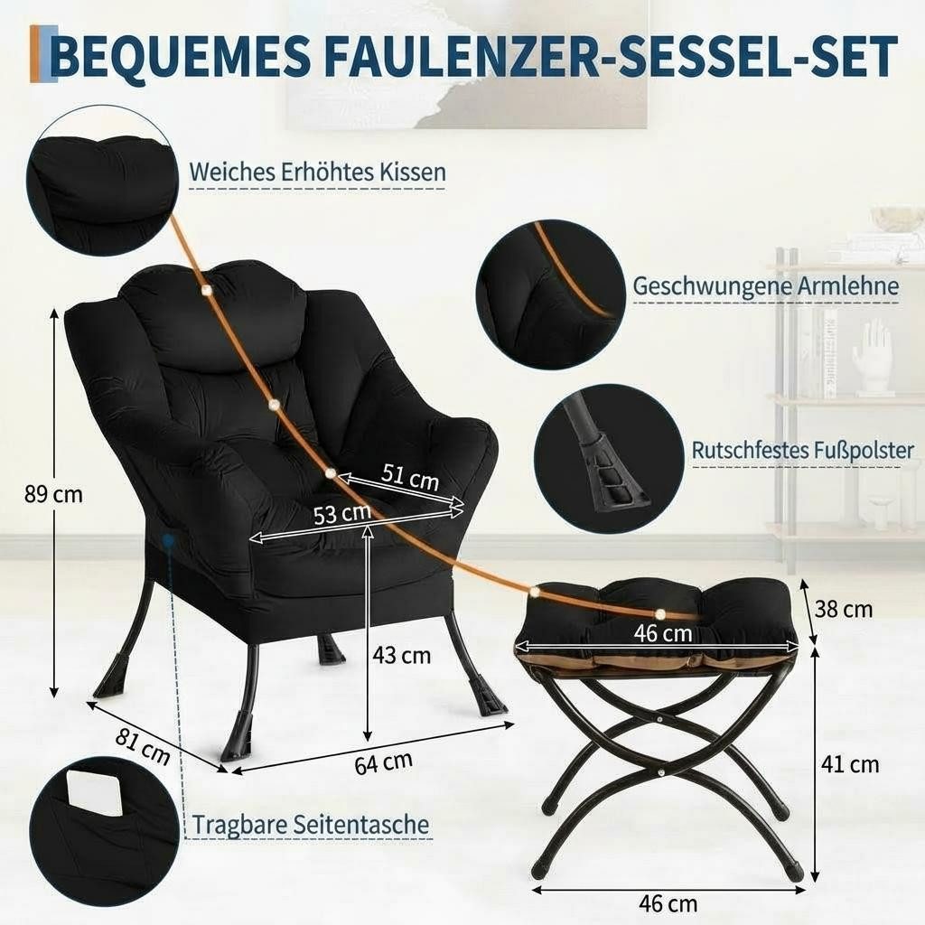 GarveeMore Ohrensessel Relaxsessel mit Hocker Ohrensessel Polstersessel Faulsesse – Bild 5 von 5