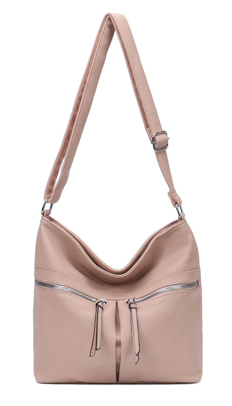ITALYSHOP24 Schultertasche Damen Tasche Shopper Umhängetasche CrossOver Handtasche Reisetasche, Hobo Bag Crossbody City Bag Beuteltasche Freizeit Leder Optik Urlaub