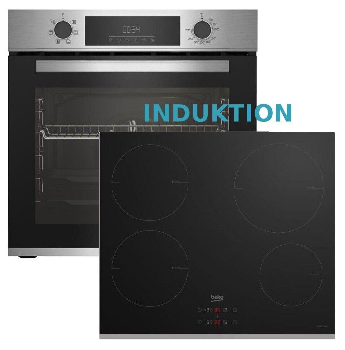 BEKO Induktions Herd-Set Herdset Autark, Backofen Teleskop+ Induktion Kochfeld 60cm.