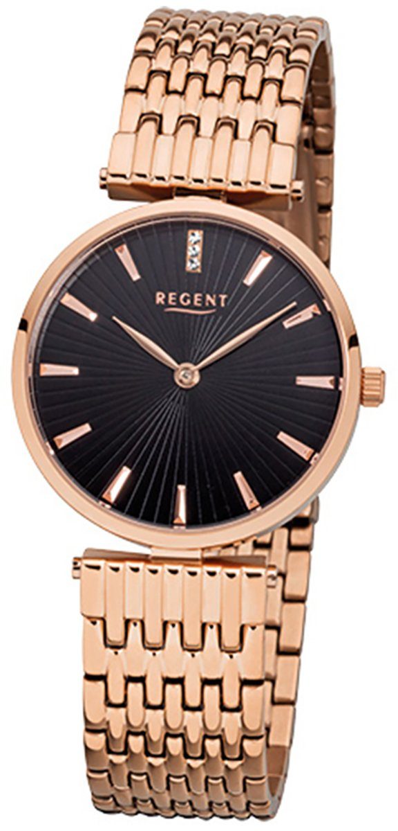 Regent Quarzuhr Regent Damen-Armbanduhr rosegold Analog, Damen Armbanduhr rund, klein (ca. 30mm), Edelstahlarmband | Quarzuhren